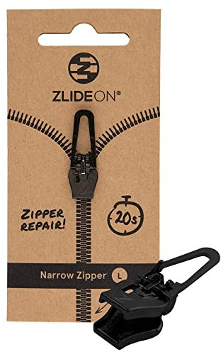 ZlideOn Reißverschluss Zipper Ersatz Reparatur Set – Schwarz Reißverschluss Reparieren Für schmale Reißverschlüsse (L/5) 1 Pack - Reissverschluss-Reparatursetpasst zu Hemden, leichten Jacken und mehr