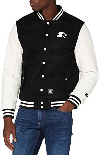 Starter Black Label College Jacket Veste Universitaire, Noir/Blanc, L Hommes