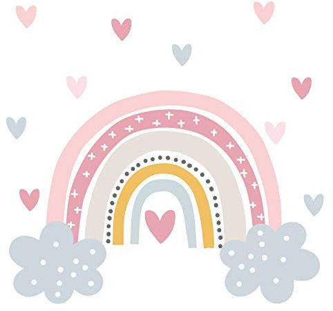 Little Deco Wandaufkleber Regenbogen mit Herzen I Wandbild 105 x 61 cm (BxH) I Wolken Wandsticker Wandtattoo Mädchen Kinderzimmer Deko Bilder Sticker Aufkleber DL539-11