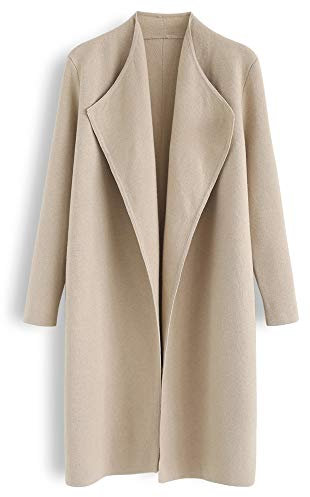 CHICWISH Women's Classy Open Front Knit Coat Cardigan Coatigan Light Jacket, Light Tan, XL