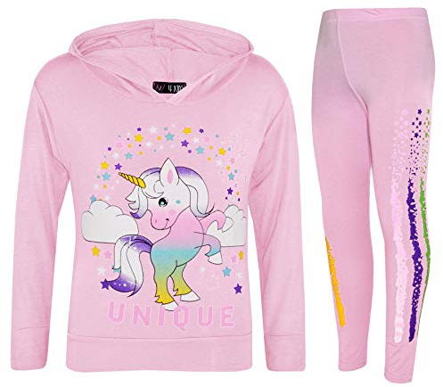 A2Z 4 Kids Girls Tracksuit Rainbow Unicron Dabbing Unicorn - Unicorn Hooded Set 228 Baby Pink 11-12