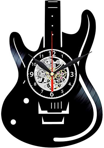 Guitar Shaped Clock - Vinyl Record Art - Music Wall Decor - Rock Lovers Gifts