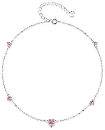 Step Forward Sterling Silber Oktober Geburtsstein Fußklets für Frauen Rosa Herz Monatsstein Geschenk Schmuck für Mädchen