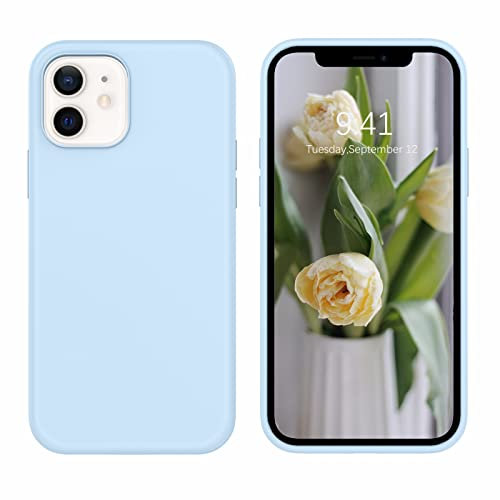 DOMAVER Coque iPhone 12/12 Pro Silicone Liquide, Ultra Fine Doublure en Microfibre Douce Case iPhone 12 Pro Antichoc Protection Housse Téléphone iPhone 12 - Bleu Ciel