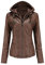 E-girl Damen Dunkelbraun Lederjacke Schlank Kurz Kunstleder Kapuze Jacket Reißverschluss Motorrad Jacke für Frühling und Herbst,M,C6699N