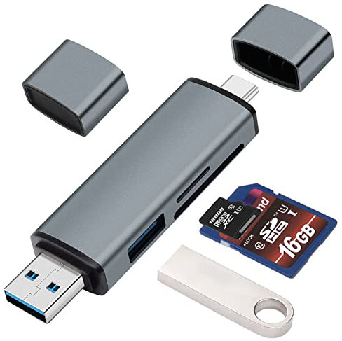 SD Card Reader, BorlterClamp USB C SD Card Reader 5 IN 1, Micro SD Card Reader, USB C to USB 3.0 and Memory Card Reader Adapter, Compatible with MacBook Pro, Laptops, Type-C Phones and More