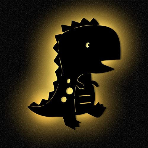 Namofactur Wand Lampe Dino I Nachtlicht Schlummerlicht Kinderzimmer Kinder Mädchen Junge I MDF Holz Batteriebetrieb