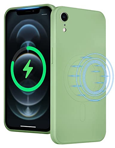 UEEBAI Liquid Silicone Wireless Charging Phone Case For iPhone XR, Built-in Magnets Compatible with MagSafe Faster Charging Slim Fit Soft Microfiber Cover - Matcha Green