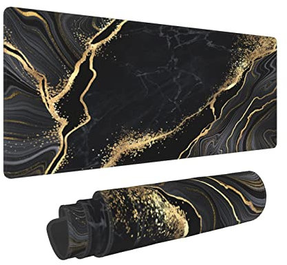 Gold Black Grey Marble Gaming Mouse Pad 31.5×11.8 Inch XL Extended Large Mouse Pad Non-Slip Rubber Base Laptop Desk Pad Computer Keyboard Mouse Mat Home Office Decor Accessories