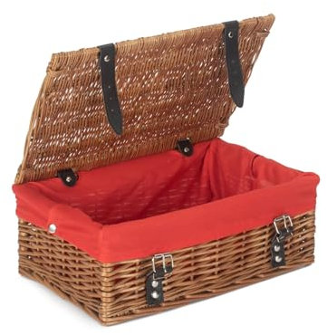 Red Hamper EH169R Wicker Double Steamed Red Lining 35cm Empty Hamper Basket