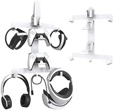 For PSVR 2 Wall Mount, Multifunctional Storage Bracket for VR Controller Gaming Headset Charging Cable, All-In-One Display Holder