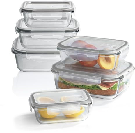 GOURMETmaxx Glas-Frischhaltedosen Klick-it 6er Set | Als Brotdose oder für Meal Prep | Spülmaschinen- Mikrowellen- und Gefrierschrankgeeignet | Aufbewahrungsbox mit Deckel mit Silikon Dichtungsring