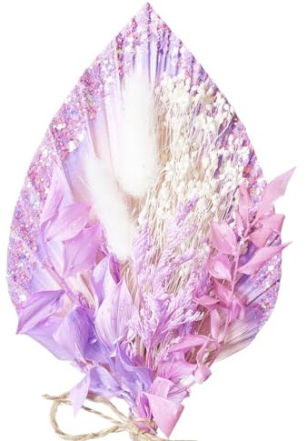 The Baked Studio - Dried Flowers For Cakes Decoration And Crafts With Pink & Purple Glitter Palm Spear (Pink, Purple Glitter & White)