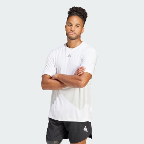 adidas Men's HIIT Workout 3-Stripes Tee, White, S