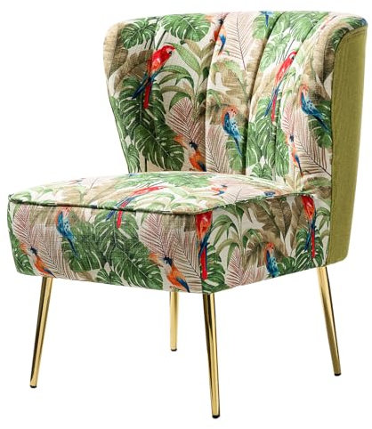 HULALA HOME Esszimmerstühle, Moderne gepolsterter Küchenstühle ohne Armlehnen Esszimmerstühle mit goldenen Metallbeinen Blumen Muster für Esszimmer Wohnzimmer Schlafzimmer, 66Bx76Tx79H, Grün