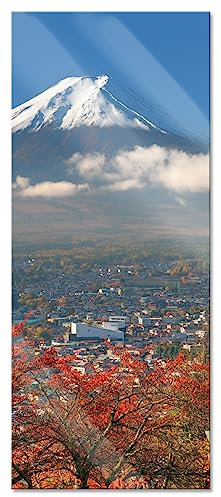 Pixxprint Glasbild Panorama, Wandbild aus Echtglas, Tempel am Fudschijama Japan, 120x50 cm, inkl. Aufhängung und Abstandshalter