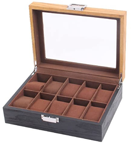 AMYSTY Uhrenbox Uhrenrolle Uhrenbox Slots Retro Holz Uhren Display Box Organizer Uhr Holzkiste Schmuckschatulle Uhren Aufbewahrungsbox Uhrenetui 10 Slots
