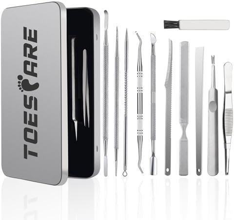 Kit de herramientas de uñas encarnadas de 11 piezas, kit profesional de eliminación de uñas encarnadas para kit de podología y pedicura, corrección de uñas encarnadas completa con levantador de limas