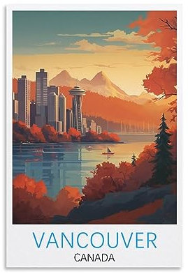 Vancouver Canada Vintage-Reiseposter, 30 x 45 cm, Leinwanddruck für Wohnzimmer, Schlafzimmer, Wohnheim, Zuhause, Büro, Wanddekoration