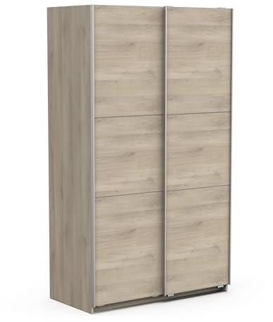 Demeyere Armoire Porte Coulissante avec Penderie Moderne – Coloris Chêne Kronberg & Finitions Métal - 116,5 x 59,8 x 203 cm