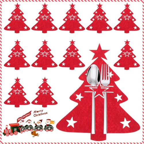 12 Piezas Bolsa Para Cubiertos Navidad,Porta Cubiertos Navideños Bolsas,Soporte De Cubiertos De Navidad,Cestas Para Cubiertos De Fieltro Navideño,Para Fiesta Mesa Cena Cocina Decoración.
