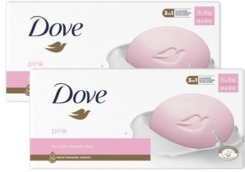 Dove Pink Moisturising Beauty Cream Bar 3 in 1 Cleanses, Moisturises and Nourishes Soap for Soft, Smooth Skin Vegan, Crealty Freee and Dermatologically Tested Beauty Soap 6x90g, 2Pk
