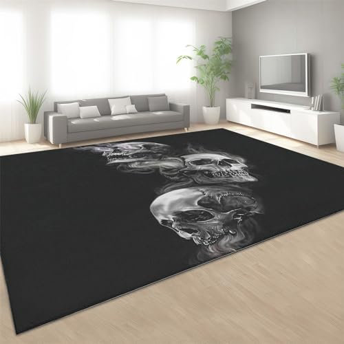 WHUOEUCO Teppich Wohnzimmer Schwarzer Gothic-Totenkopf 120 x 180cm Modern Kurzflor Teppiche rutschfest Teppich, für Küche, Schlafzimmer, Flur, Wohnzimmer Waschbarer Teppich