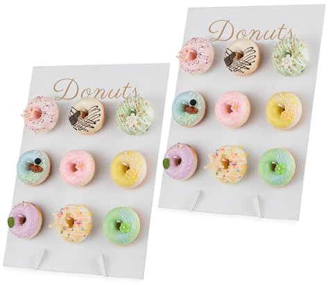 NUPTIO Donut Ständer Wand Party: 2 Stück Geburtstag Donutständer Hochzeit Weiß Holz Halterung 30x40cm Wiederverwendbares Wall Halter Aufsteller