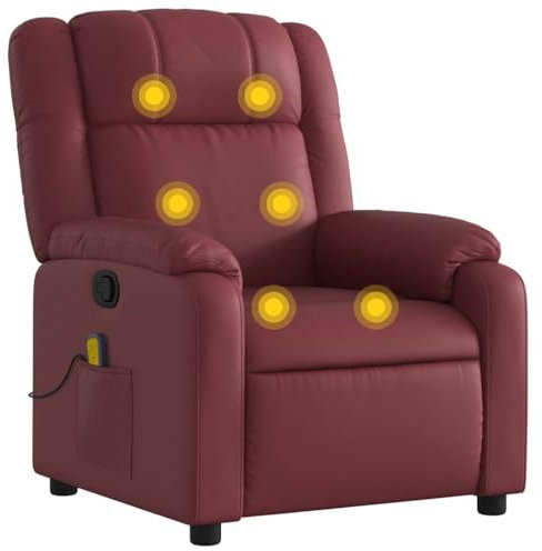 vidaXL Massagesessel, Sessel Verstellbare Rückenlehne Fußteil, Fernsehsessel Relaxsessel mit Liegefunktion, Liegesessel Polstersessel Ruhesessel, Weinrot Kunstleder