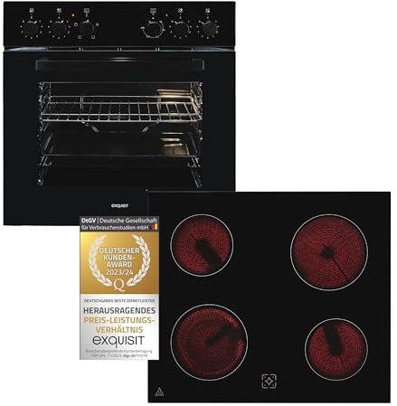 Exquisit Herd-Set EHE246-020-Set schwarz | Energieeffizienzklasse A | 59,0 l Garraum | Glaskeramik Kochfeld | Herd-Set 60 cm