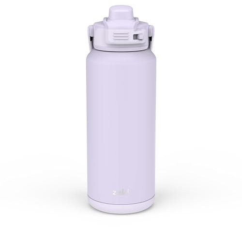 Zak Designs Beacon Water Bottle for Travel or At Home, 32oz Stainless Steel is Leak-Proof and Vacuum Insulated with an Antimicrobial Spout, Cover, Carry Handle, Protective Base (Smoky Lilac Purple)