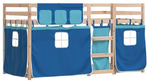 vidaXL Etagenbett mit Vorhängen Blau 90x190 cm Massivholz Kiefer