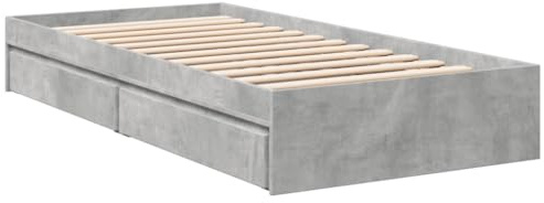 vidaXL Bettgestell, Bett mit Schubladen für Schlafzimmer, Bettrahmen mit Lattenrost, Schlafzimmerbett Einzelbett, Betongrau 90x190cm Holzwerkstoff