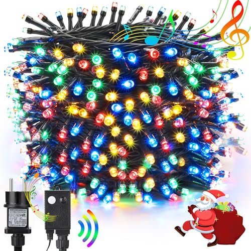 NEXIN Lichterkette Weihnachtsbaum 25M Weihnachtsbeleuchtung Bunt, 200LED Lichterkette Außen Strombetrieben mit Weihnachtsmusik Speicherfunktion 8 Modi, Weihnachtsdeko Wasserdicht für Party Garten