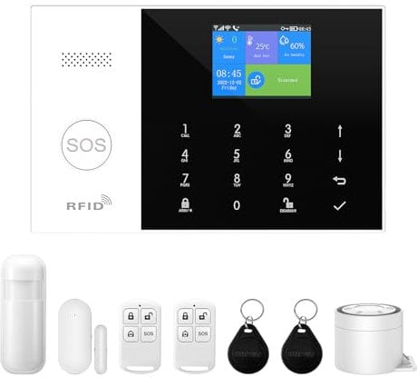 XNY 4G Sistema de Alarma para Seguridad Doméstica Inalámbrico, DIY WiFi Alarma para Casa Inteligente con App, 8 Piezas: Detector de Movimiento,Sensor de Puerta y Ventana,Sirena,Mando a distanc