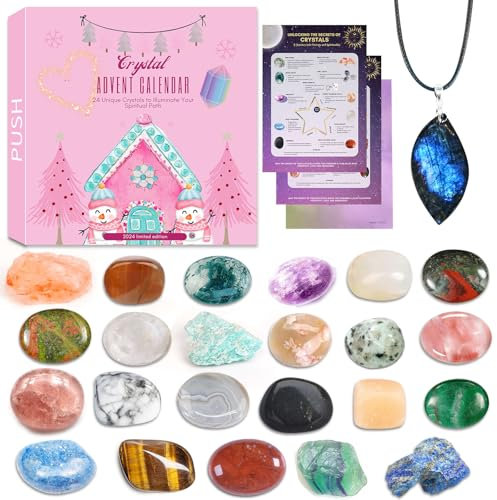 ANOTION Edelstein Adventskalender 2025, 24 Tage Weihnachten Countdown Kristall Natürliche Chakra Heilung Steine, Mineralien Fossilien Kit für Erwachsene Kinder Jungen Mädchen, Geschenke für Frauen