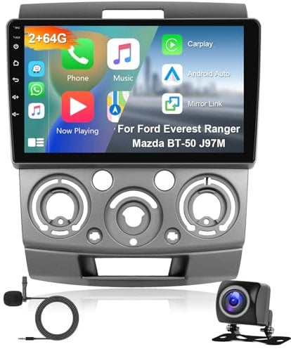 Hodozzy 2G 64G Android Autoradio per Ford Ranger Everest/Mazda BT50 J97M 2006-2013 Radio Wireless Carplay Android Auto, 9 Pollici Touch Screen, GPS WiFi Bluetooth FM RDS, con Retrocamera 2 Din Radio