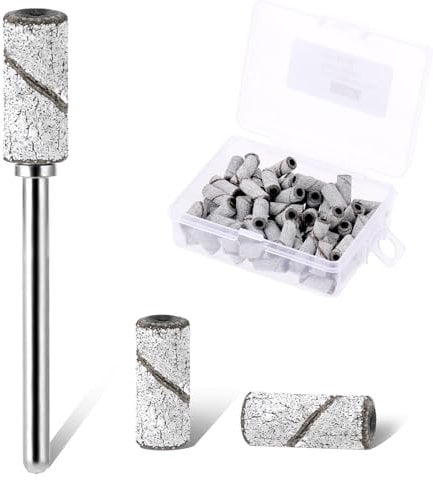 80 Pcs Nail Drill Bit Small Sanding Bands for Nail Drill, Nail Sanding Drill Bits Set with 5.2mm Mini Mandrel Nail Bit 120 Grit Nail Sanding File for Acrylic Nails Cuticle Nail Tech Must Haves (White)