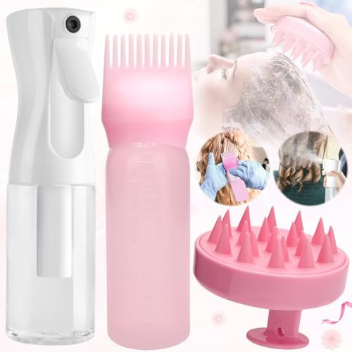 Weploda 3 Stück Wurzelkamm Applikator Haarfärbemittel Kamm und Kopfmassage Bürste, 200ml sprühflasche, Applicator Bottle mit Abgestufter Skala, Werkzeuge Färben Haaren(Rosa+Weiß)