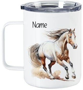 GRAZDesign Personalisierter Becher Pferd mit Namen, Wanderbecher Edelstahl Becher 400ml
