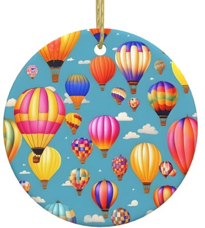 Adornos colgantes de cerámica para árbol de Navidad con globos coloridos de aire caliente para decoración del hogar, fiestas, festividades