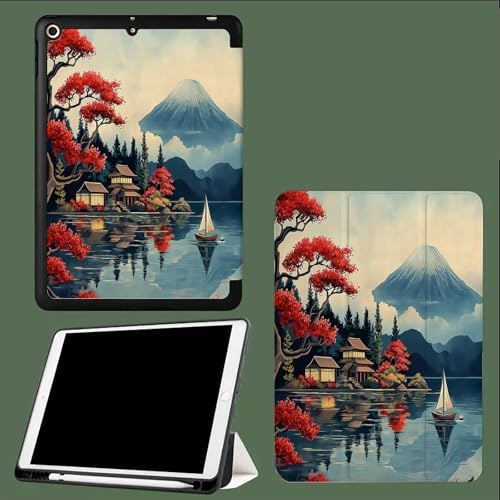 Cover per iPad 10 Generazione 2022 10,9 Pollici,per Custodia iPad 10a Gen (A2696/ A2757/ A2777),Sottile Leggero Protettivo Case,Auto Sveglia/Sonno Albero Rosso,Casa Di Legno