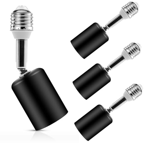 E27 Adaptateur de base extension, E27 Prolongateur de douille de lampe, Adaptateur de support de lampe, Métal et céramiques Matériaux, Noir (4)