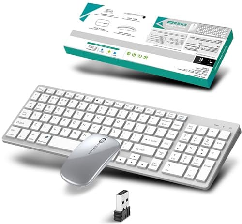 Wireless Keyboard and Mouse Set 2.4Ghz & Bluetooth,Rechargeable Portable Compact Silent Multi-Device Computer Keyboard and Mouse Combos with Numeric Keypad for Mac,Microsoft,PC,Laptop,iPad,Flat