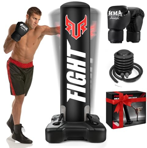 Standboxsack für Erwachsene, verbesserte Basis, schwerer Sack mit Ständer, Box-Trainingsgerät mit MMA-Handschuhen und Pumpe, 0,7 mm dickes Material, Kicking Bag für Zuhause, Fitnessstudio, Workout