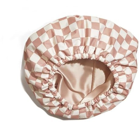 Shower Caps for Women Reusable Waterproof - Flexi Satin Lined, Non-slip, Quick-dry, Adjustable, Stylish Hair Cap for Long & Short Hair - Terracotta Checker
