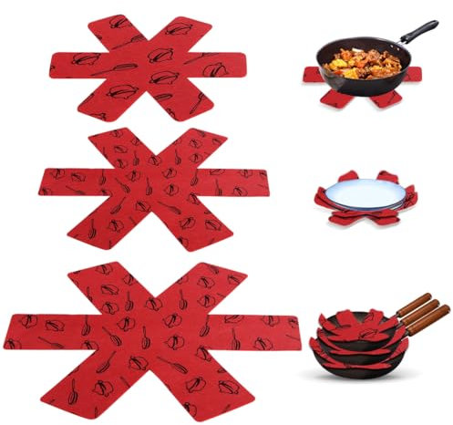 SKYYUE Pfannenschoner 9 Stück Topfschoner Stapelschutz Filz mit 3 Größen, Pfannenschutz Filzunterlage Topfschutz Anti-Rutsch für Pfannen, Töpfe und Schüsseln um Kratzer zu Vermeiden (Rot)