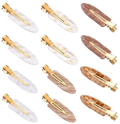 12 StüCk Flache Haarklammern, Haarspange Damen Entenschnabel-Clips Keine Dellen Knitterfrei Flach für Frauen Make-Up-Clips Salonfrisur (Braun und Weiß)