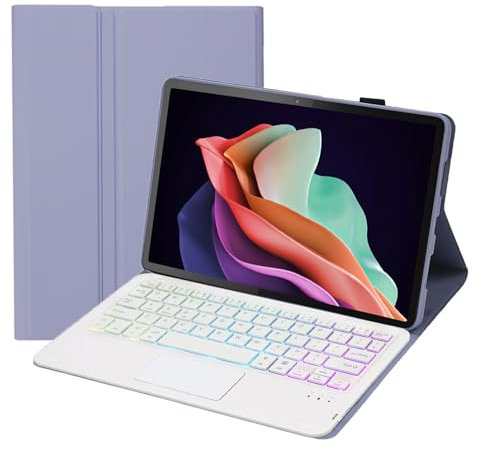 JZCZMCE Funda con Teclado para Huawei Matepad 11.5 2023, Contiene Ñ, 7 Colores retroiluminados, Teclado Inalámbrico Desmontable con Panel Táctil Inteligente,Púrpura