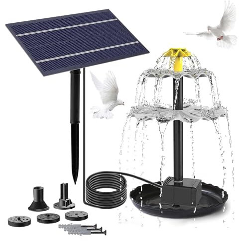 Fontaine solaire pour extérieur, avec 5 buses, 4 W, pour balcon, jardin, bassin, bain d'oiseaux, blanc gris